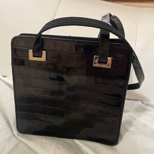 Enzo Anglioni Small Black Crossbody Bag Genuine Leather 6.5"x7"x 3" Silver HarW